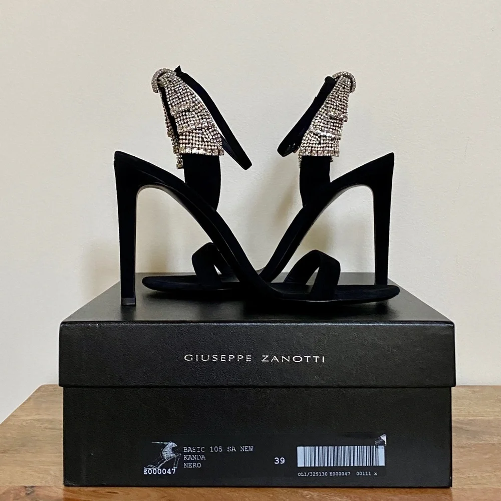 Giuseppe Zanotti Jamila Black Suede Crystal Bow Embellished Stiletto Sa…